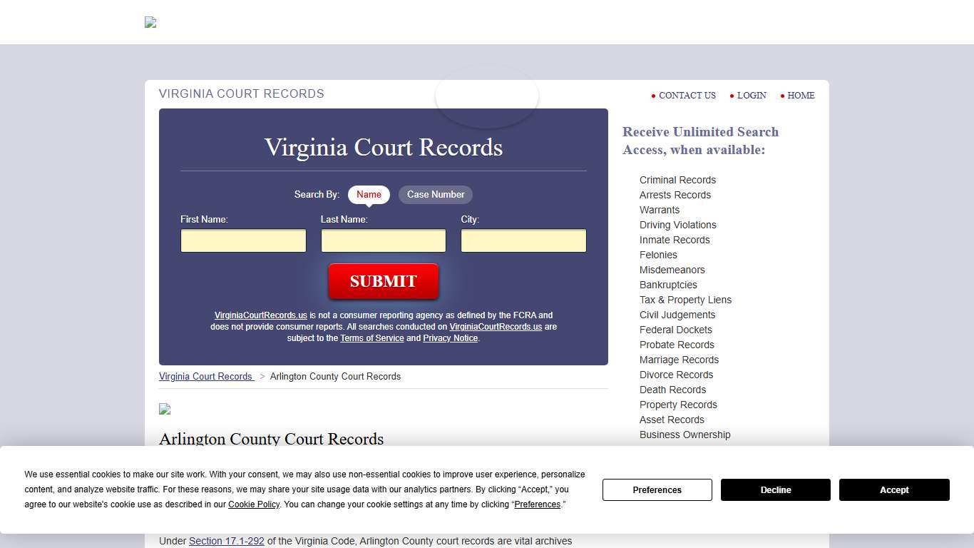 Arlington County Court Records VirginiaCourtRecords.us